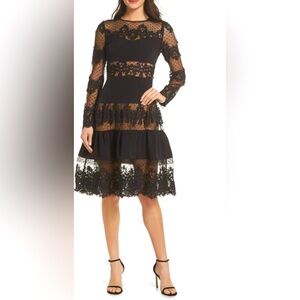 BRONX AND  BANCO Flamenco Black Lace Party Cocktail Midi Dress Sz Medium US 6